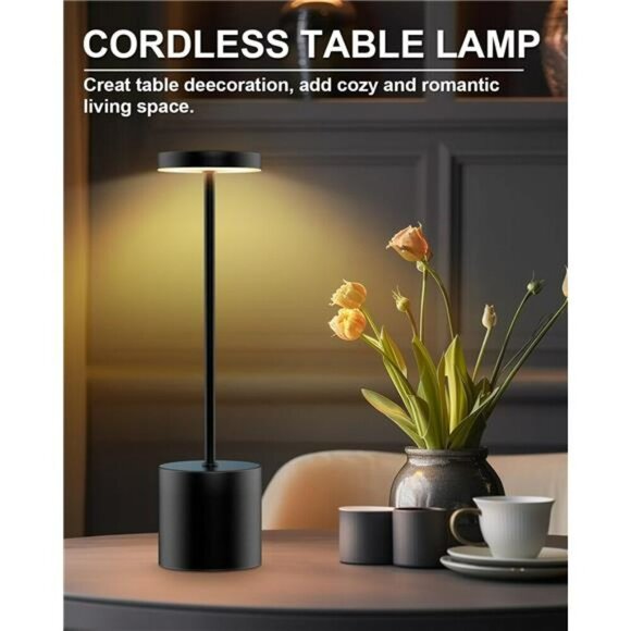 Cordless LED Table Lamps Set Rechargeable Dimmable Light for Patio Bedroom - Picture 5 of 7
